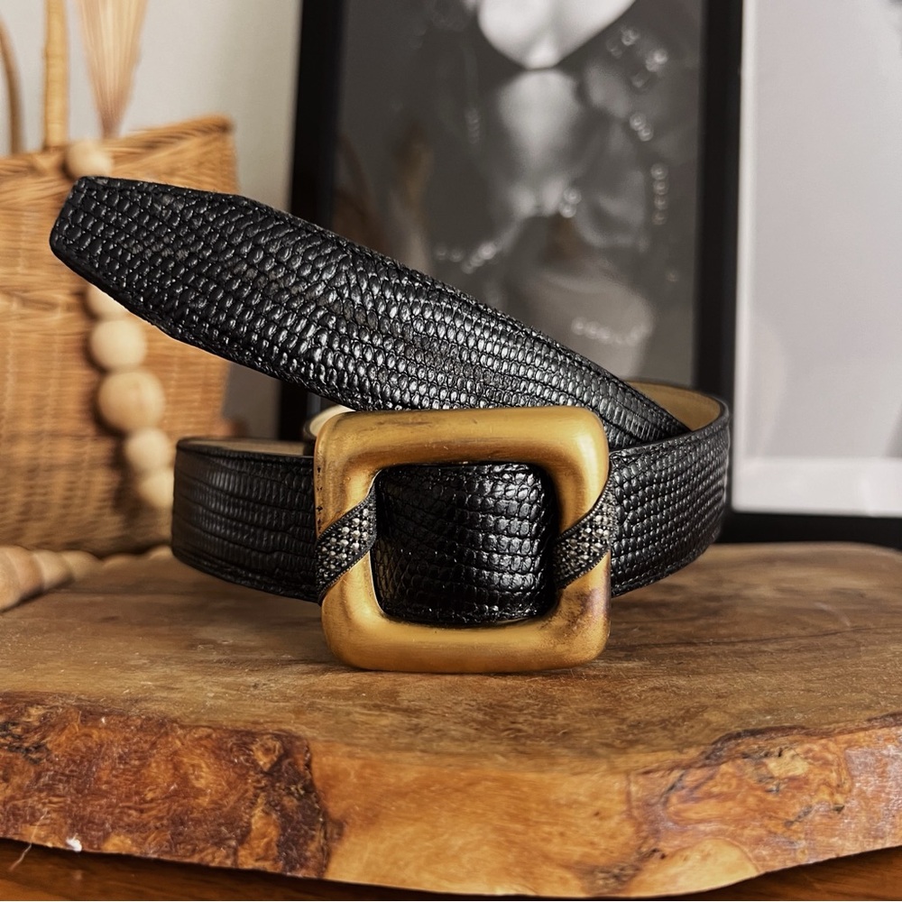 100% LEATHER VINTAGE GOLD AND BLACK TEXTURED BELT #0347 - Picture 3 of 11